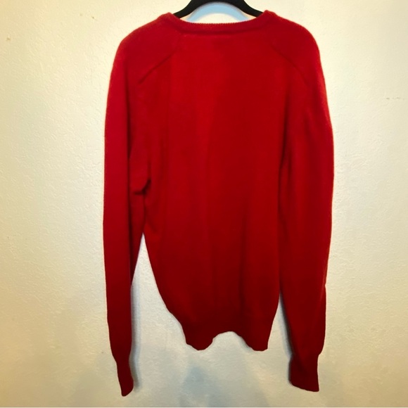 Nordstrom 100% Lambs Wool Vintage Y2K Cherry Red Holiday V Neck Sweater Large - Picture 11 of 13